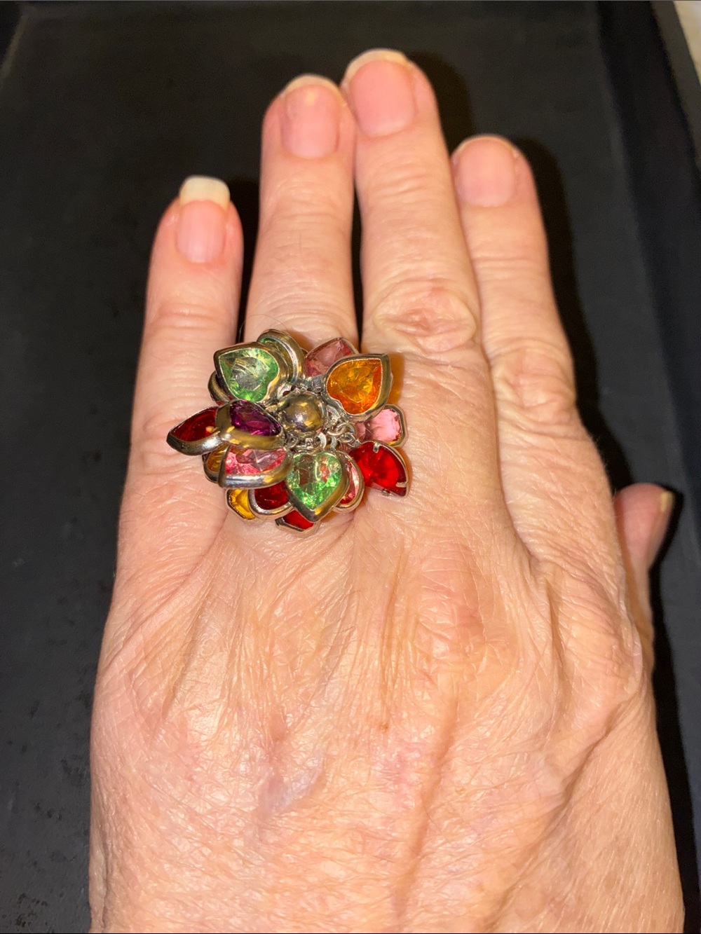Vibrant Multicolor Heart Shaped Floral Cocktail Stretch Ring